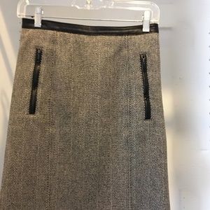 Burberry Brit Leather Trim Tweed Skirt